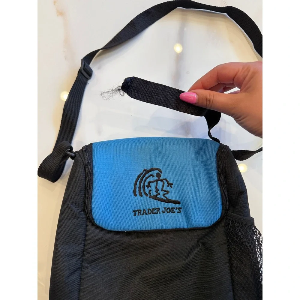 Vintage Trader Joe's Insulated Lunch Bag Crossbody Cooler Blue Surfing Logo